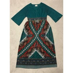 Vintage 60s Dela Ann Unique Boho Maxi House Dress Psychedelic Print Fleece S